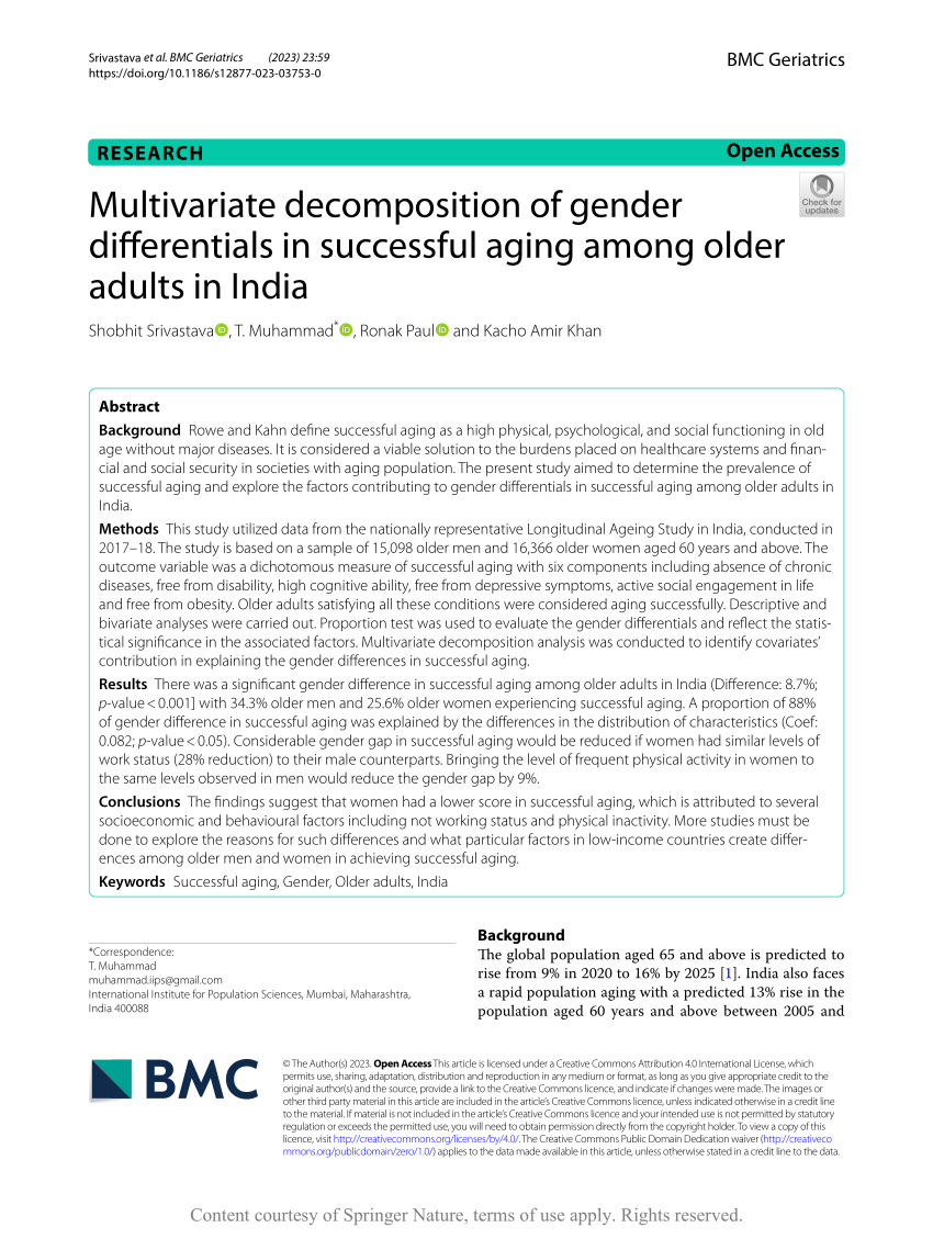 Pdf Multivariate Decomposition Of Gender Differentials In Successful Aging Among Older Adults 0228