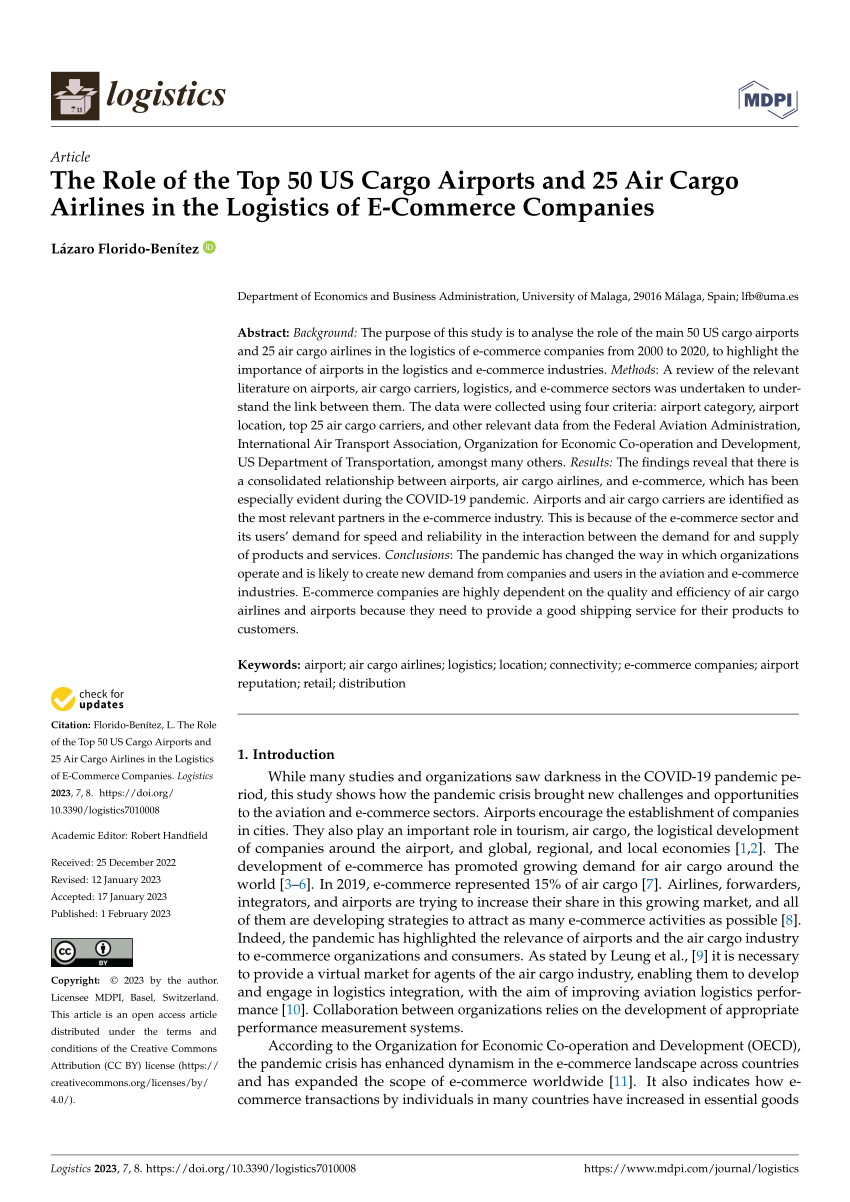 PDF) The Role of the Top 50 US Cargo Airports and 25 Air Cargo