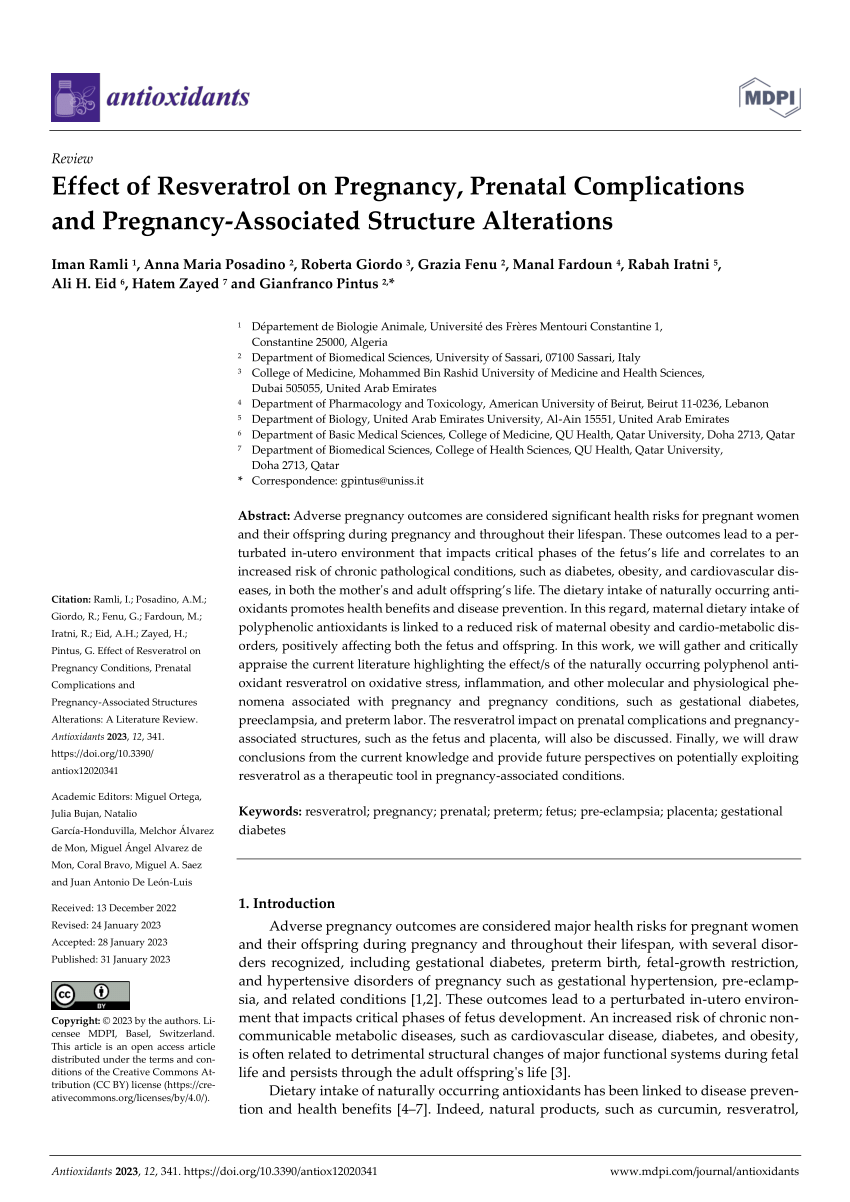 PDF) Effect of Resveratrol on Pregnancy, Prenatal Complications 