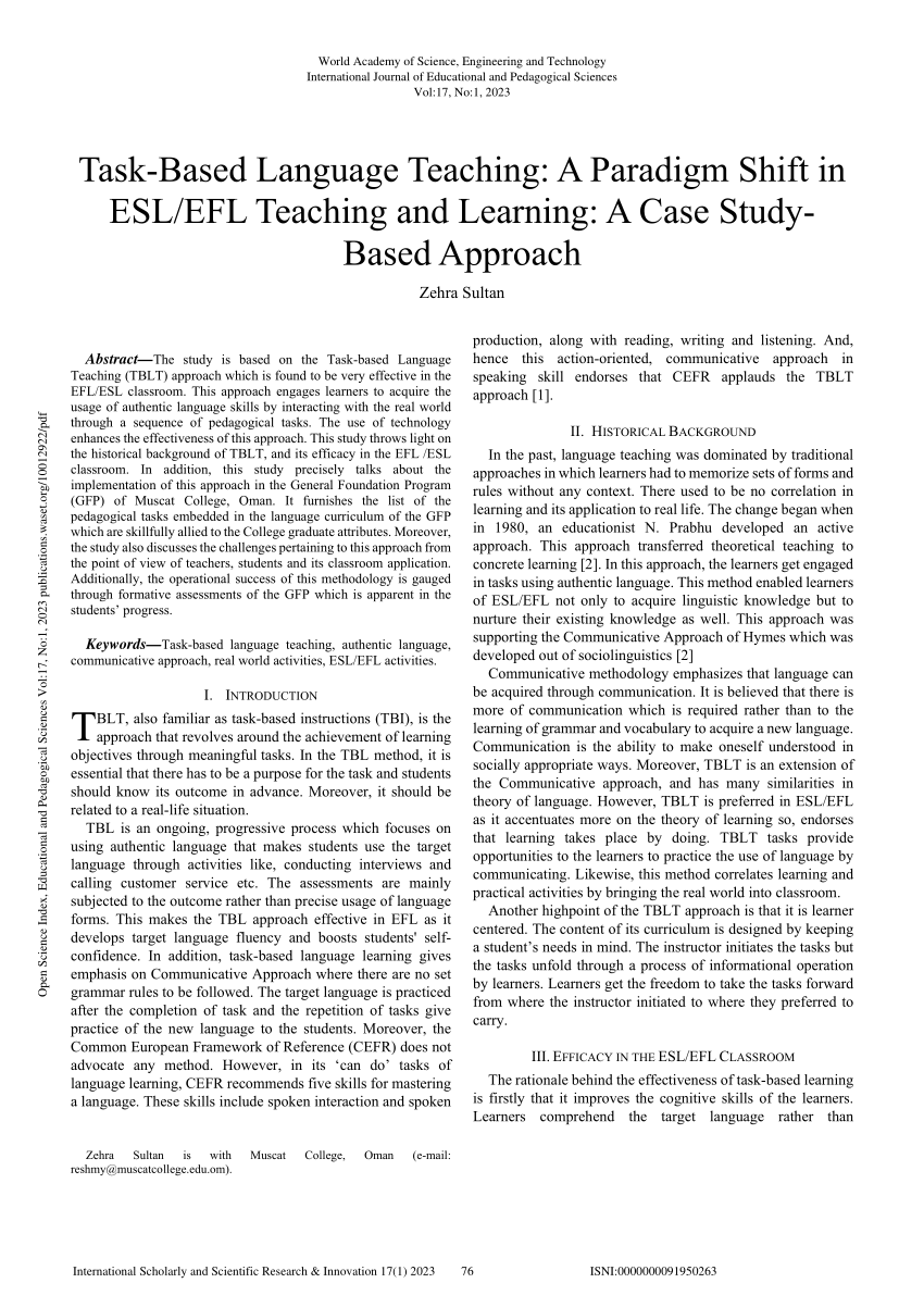 research on task based language teaching