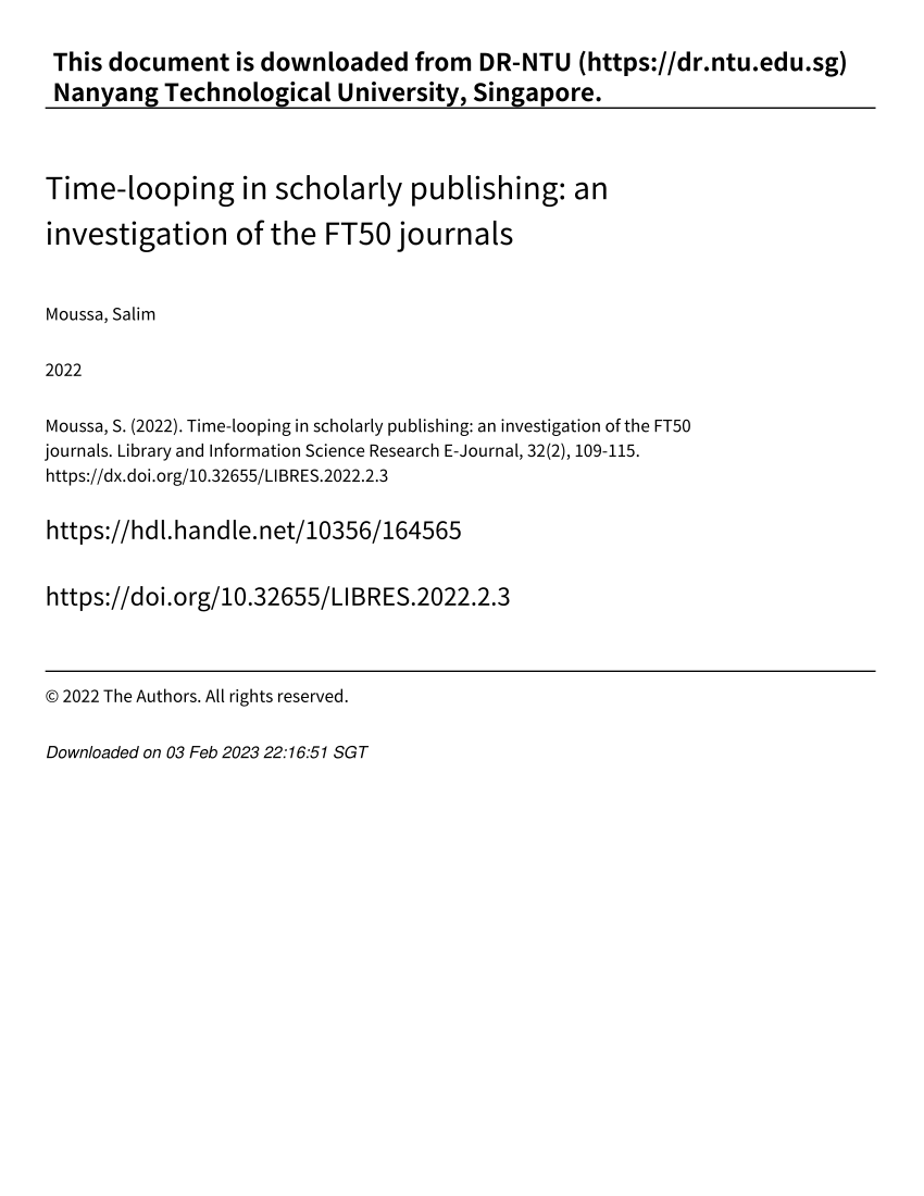 (PDF) TimeLooping in Scholarly Publishing An Investigation of the