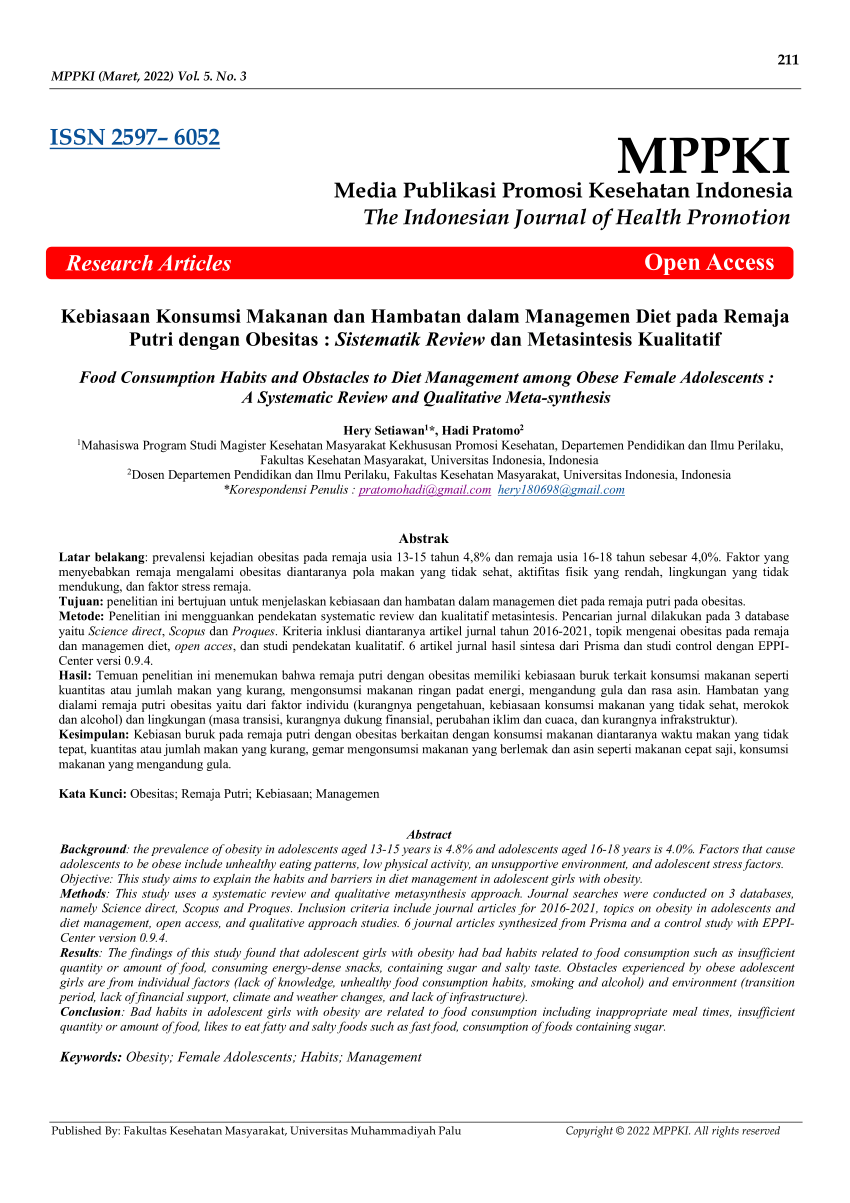 Pdf Kebiasaan Konsumsi Makanan Dan Hambatan Dalam Managemen Diet Pada Remaja Putri Dengan 9693