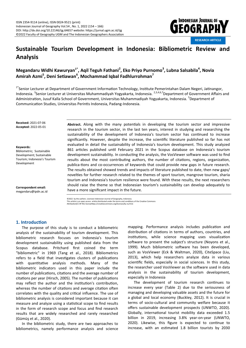 (PDF) Sustainable Tourism Development in Indonesia: Bibliometric Review