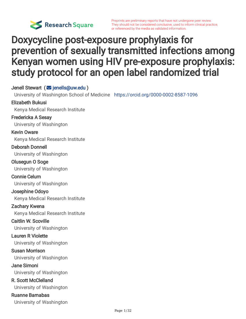 Pdf Doxycycline Post Exposure Prophylaxis For Prevention Of Sexually Transmitted Infections 3888