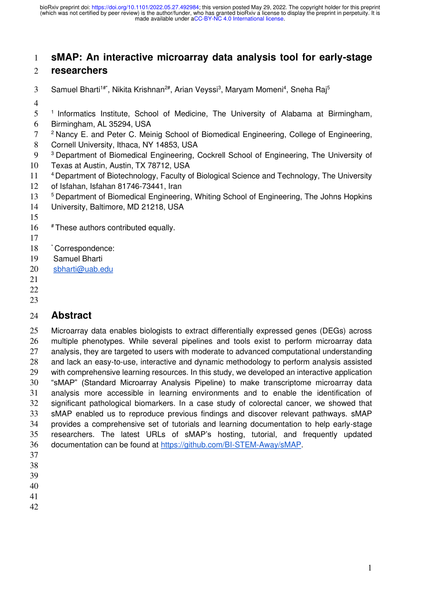 (PDF) sMAP: An interactive microarray data analysis tool for early-stage researchers