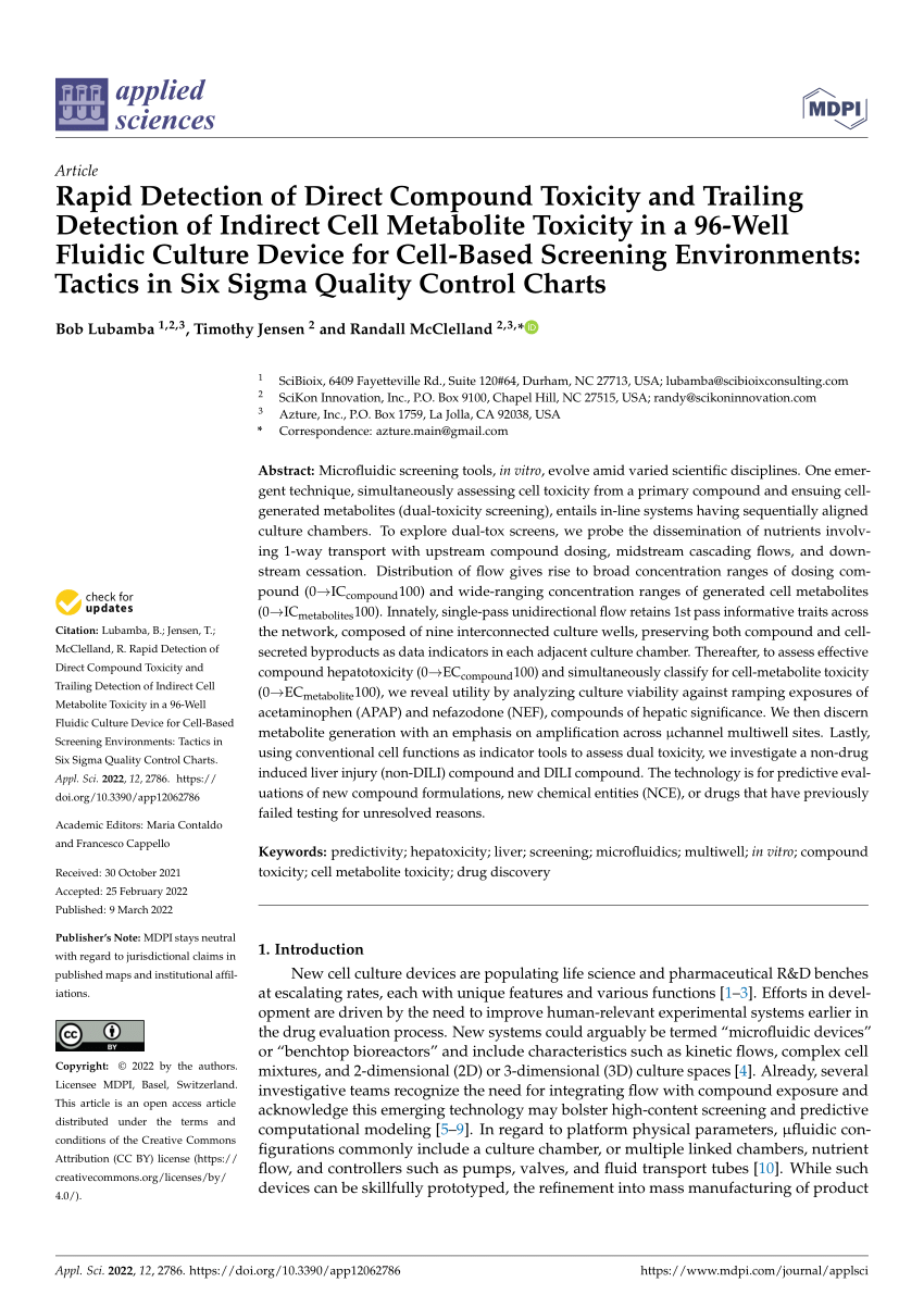 PDF) Rapid Detection of Direct Compound Toxicity and Trailing Detection of  Indirect Cell Metabolite Toxicity in a 96-Well Fluidic Culture Device for  Cell-Based Screening Environments: Tactics in Six Sigma Quality Control  Charts