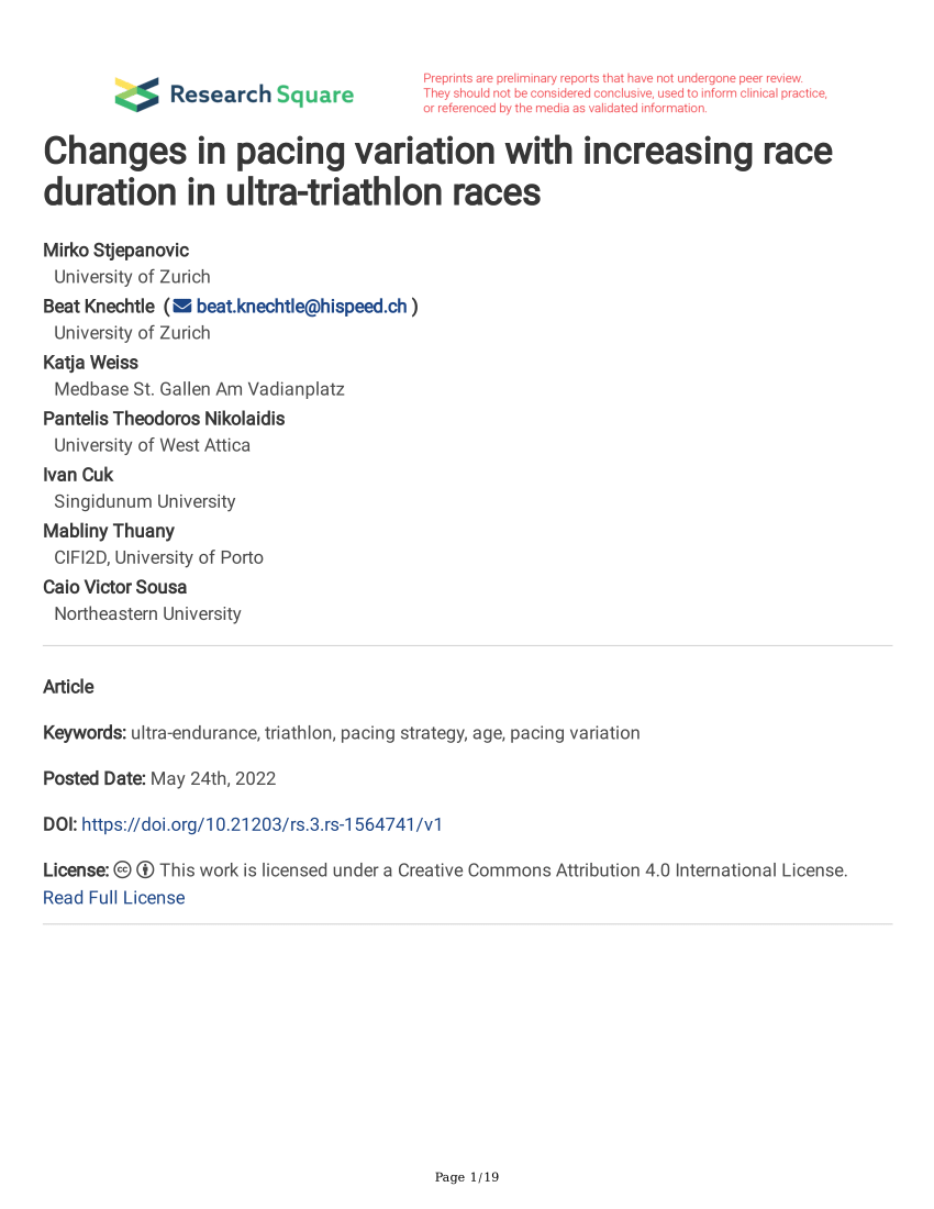 PDF) Changes in pacing variation with increasing race duration in ultra- triathlon races image image