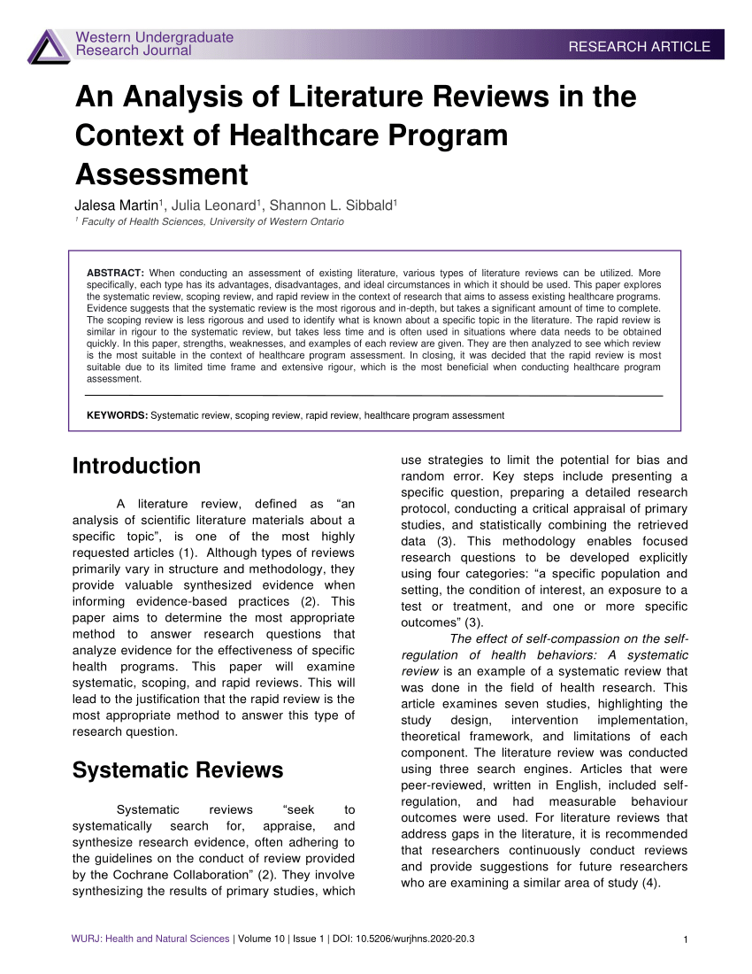 importance of literature review in healthcare