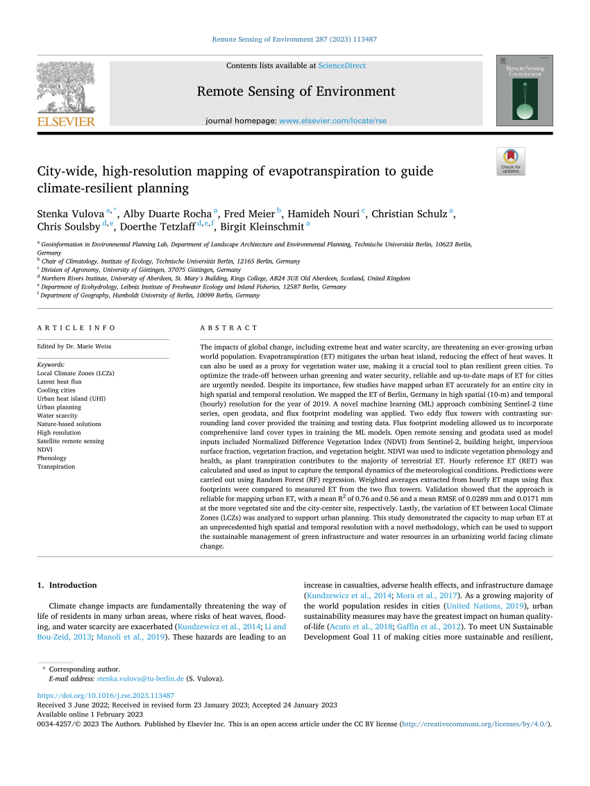 PDF) City-wide, high-resolution mapping of evapotranspiration to guide  climate-resilient planning