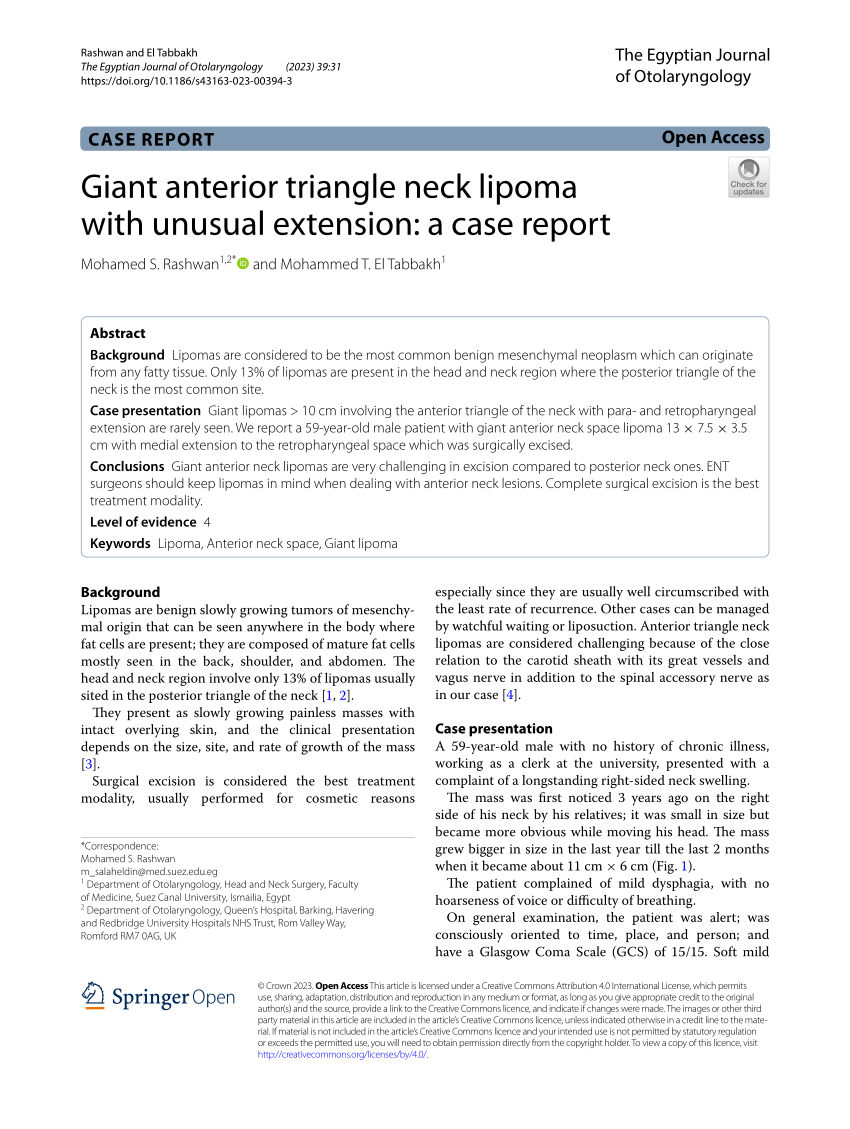 Pdf Giant Anterior Triangle Neck Lipoma With Unusual Extension A