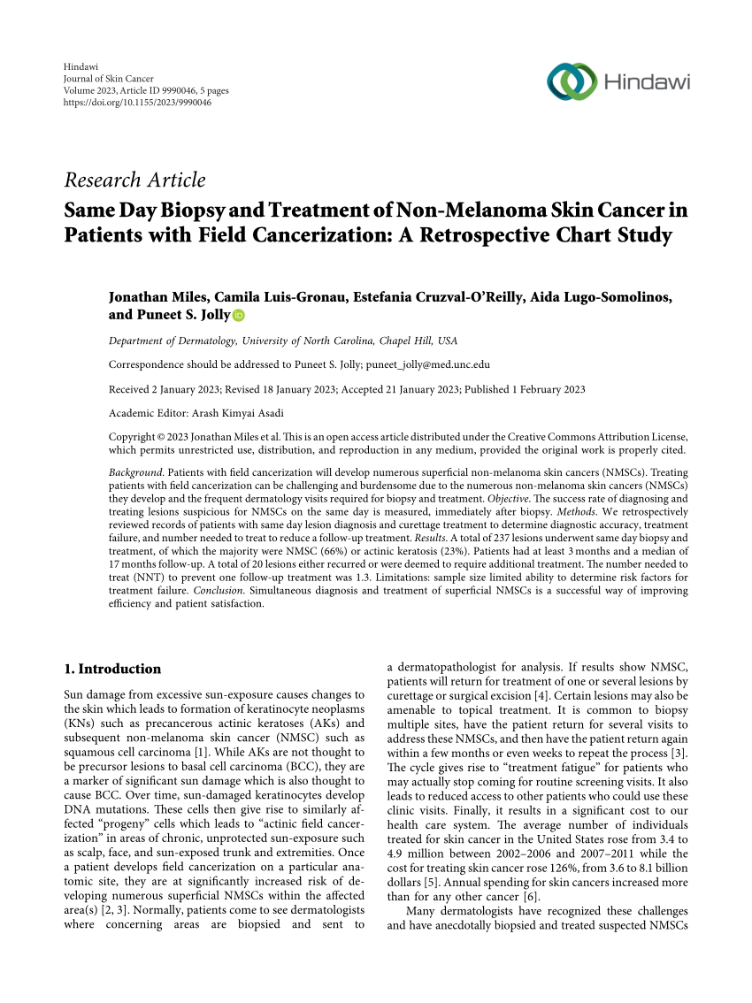 Pdf Same Day Biopsy And Treatment Of Non Melanoma Skin Cancer In Patients With Field 