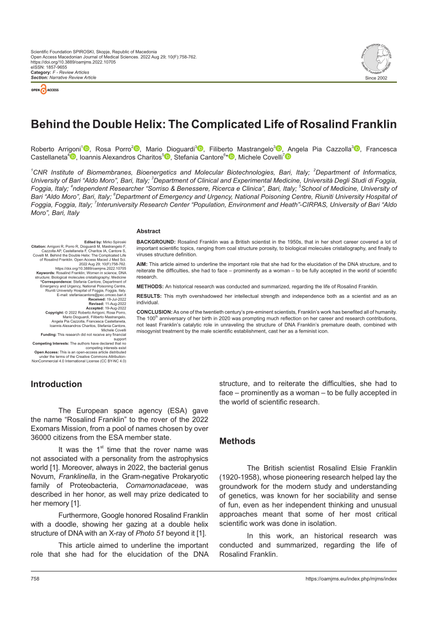 Pdf Behind The Double Helix The Complicated Life Of Rosalind Franklin