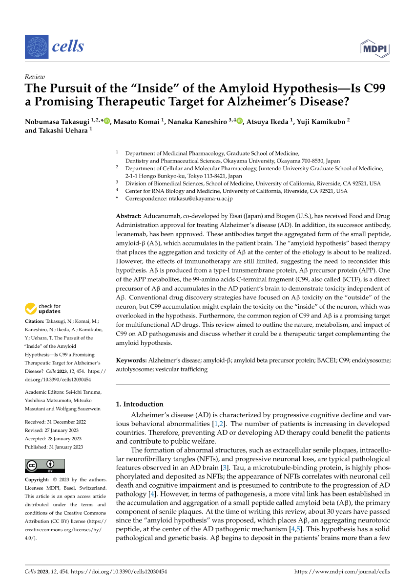 PDF) The Pursuit of the “Inside” of the Amyloid Hypothesis—Is C99 