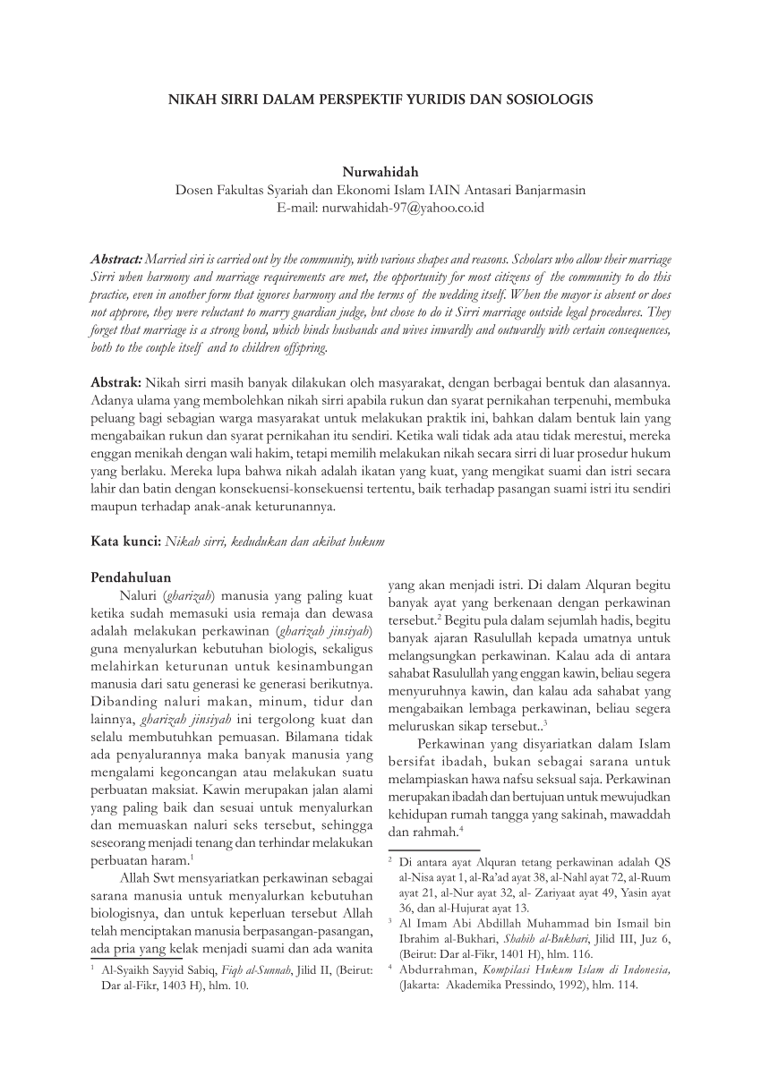 Pdf Nikah Sirri Dalam Perspektif Yuridis Dan Sosiologis