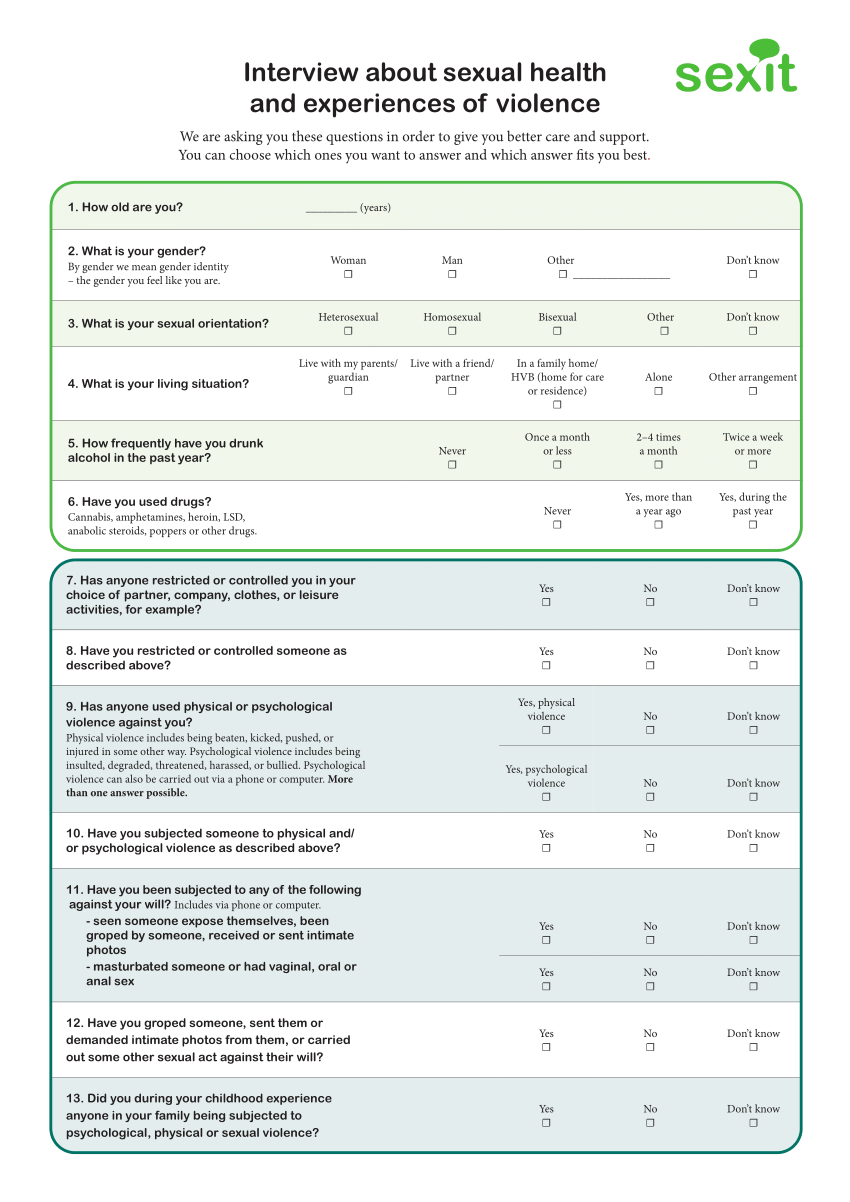 Pdf Sexit 30 English Sexual Health Identification Tool 2667
