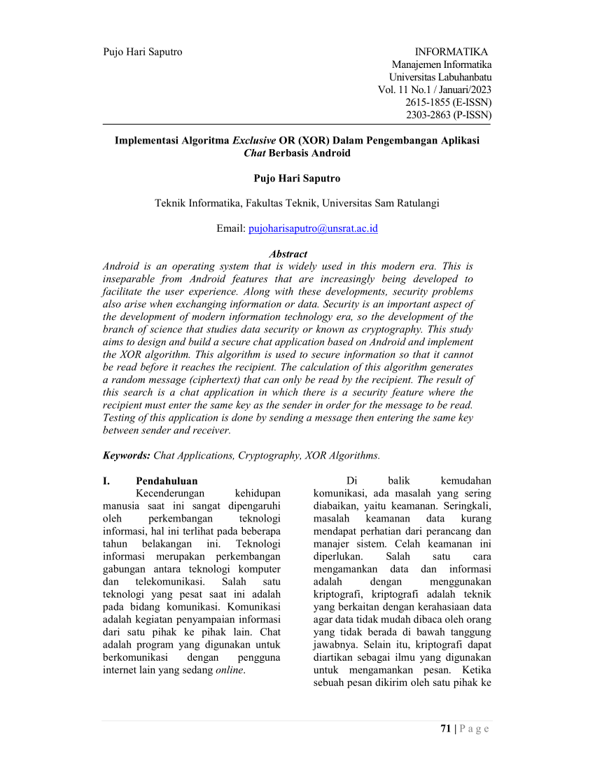 Pdf Implementasi Algoritma Exclusive Or Xor Dalam Pengembangan Aplikasi Chat Berbasis Android 7623