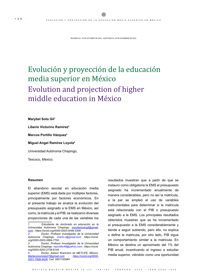 Pdf Evolución Y Proyección De La Educación Media Superior En México 9158