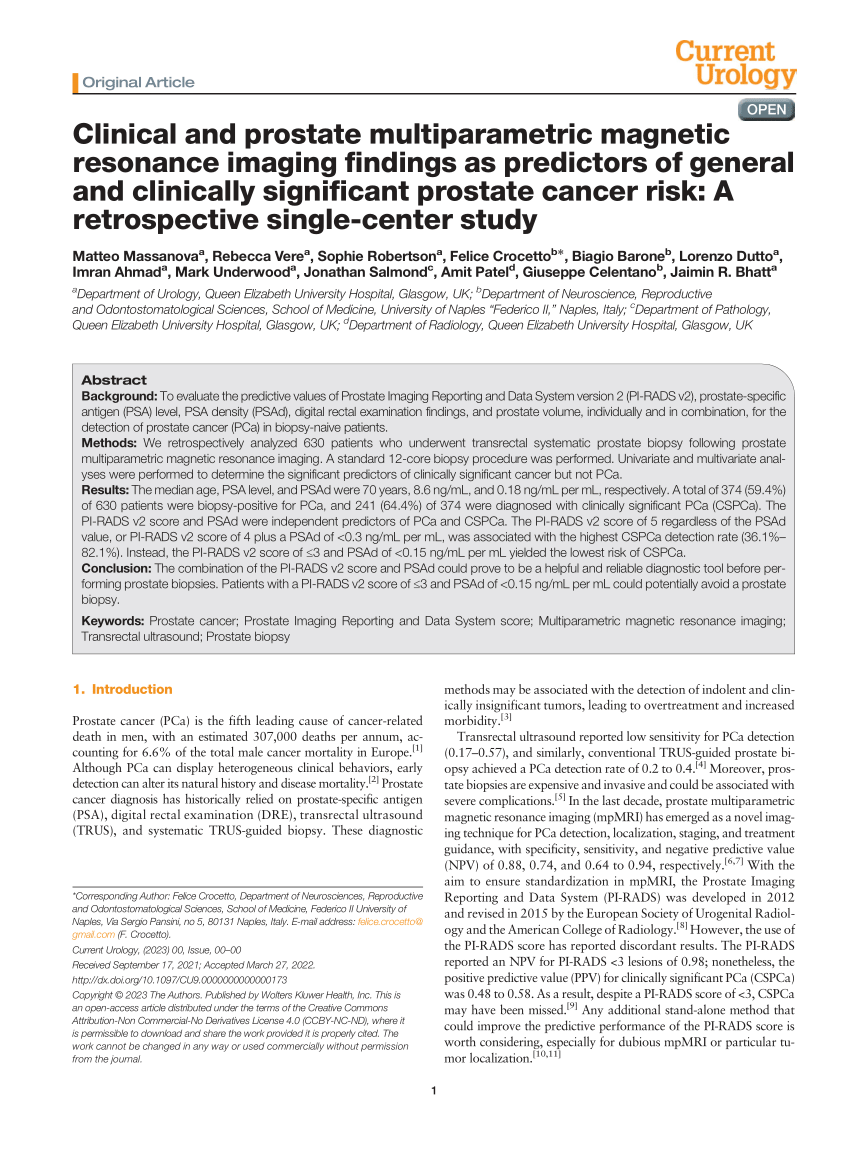 Pdf Clinical And Prostate Multiparametric Magnetic Resonance Imaging Findings As Predictors Of 