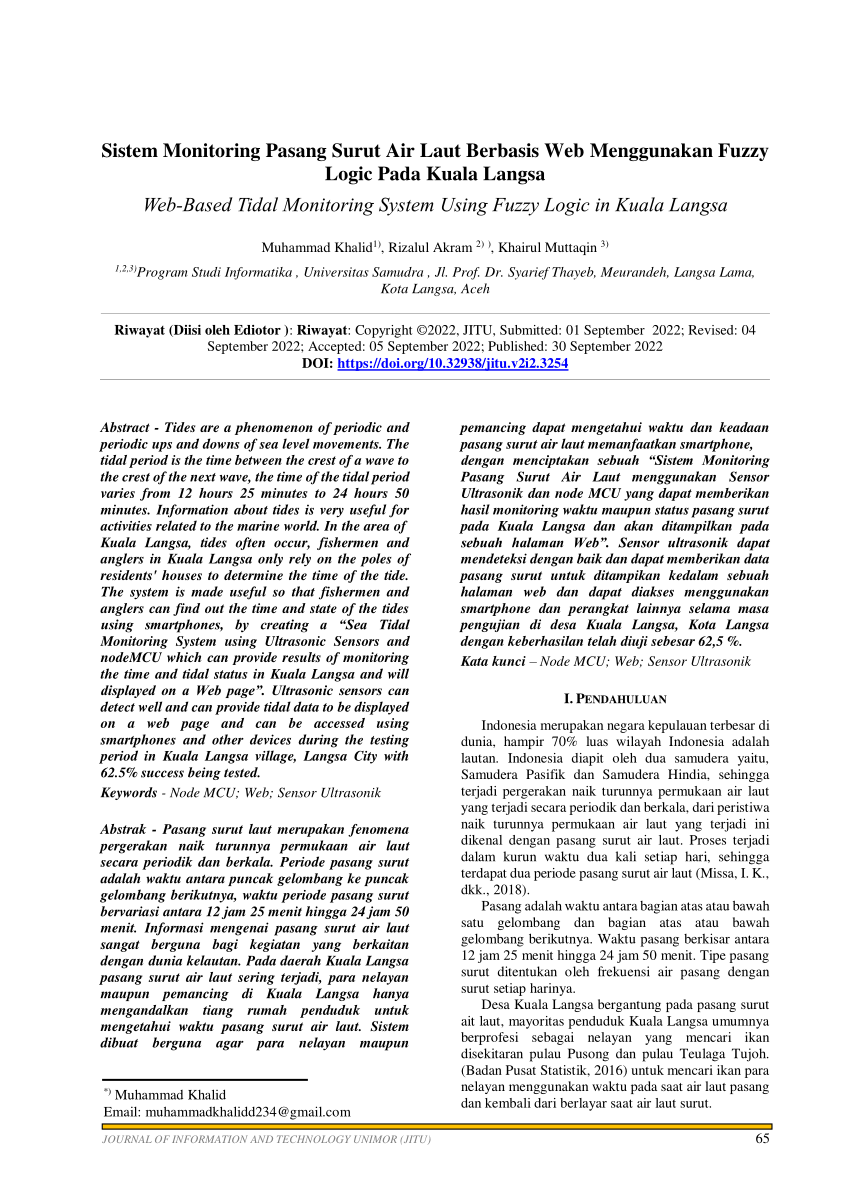 Pdf Sistem Monitoring Pasang Surut Air Laut Berbasis Web Menggunakan Fuzzy Logic Pada Kuala Langsa 7103