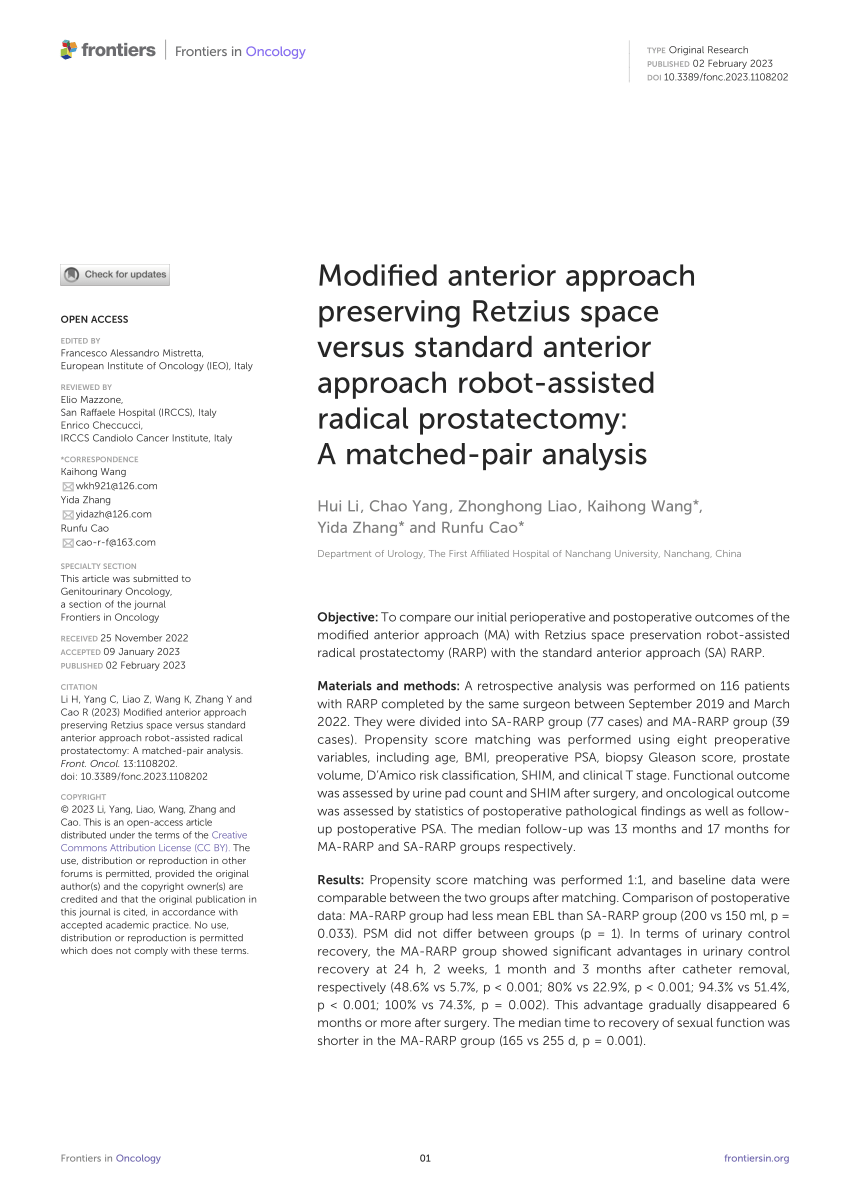 Pdf Modified Anterior Approach Preserving Retzius Space Versus Standard Anterior Approach 0736