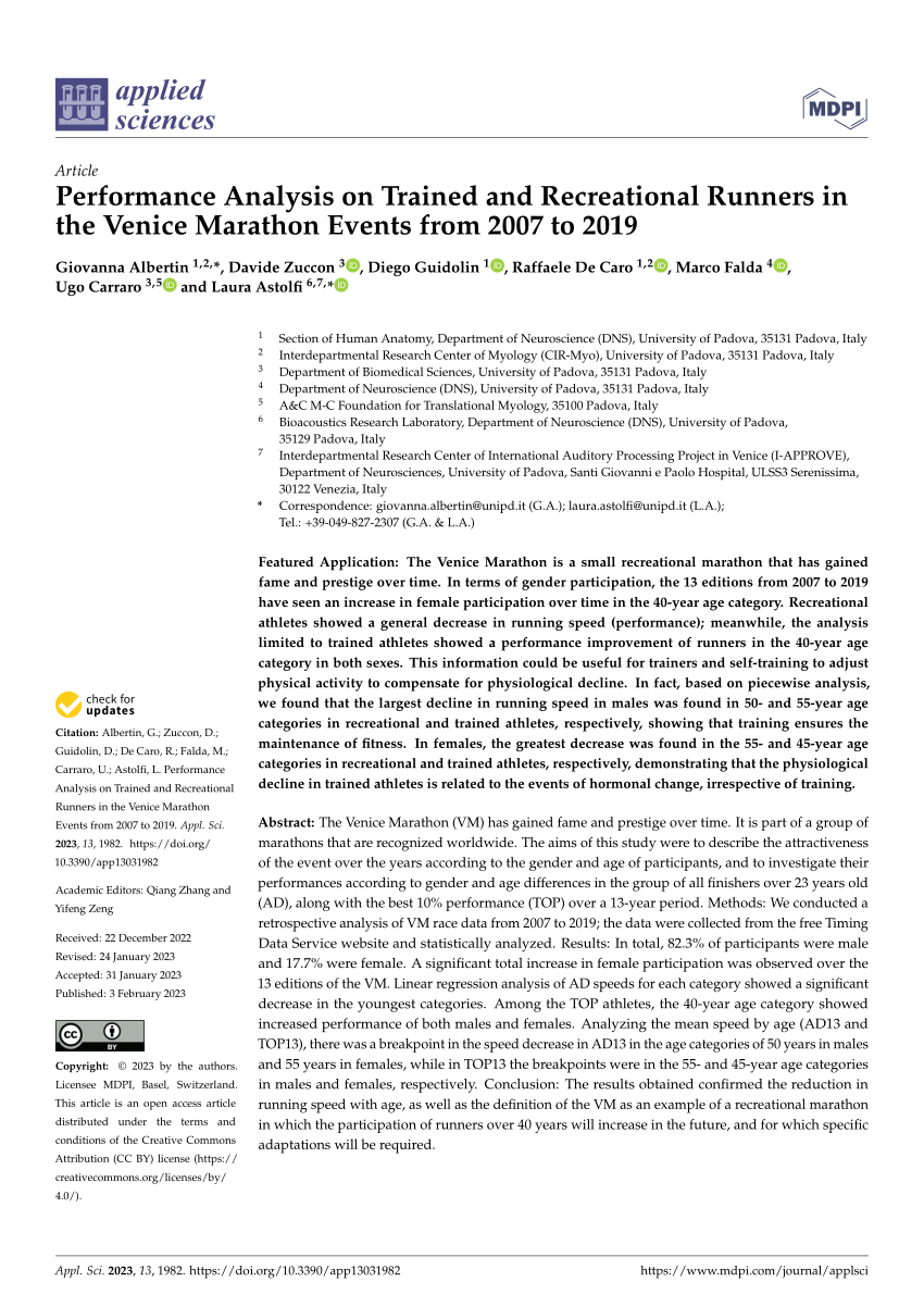 PDF) Performance Analysis on Trained and Recreational Runners in the Venice Marathon Events from 2007 to 2019 image