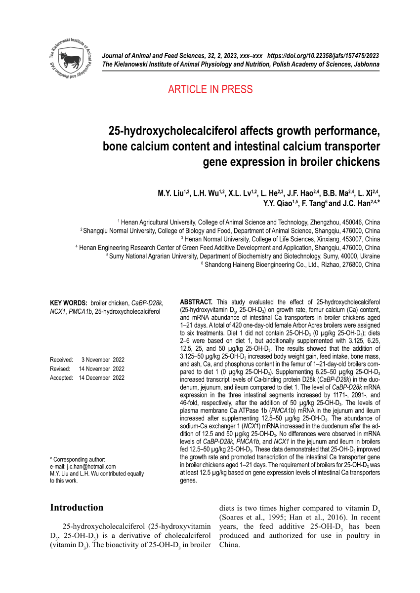PDF) 25-hydroxycholecalciferol affects growth performance, bone 