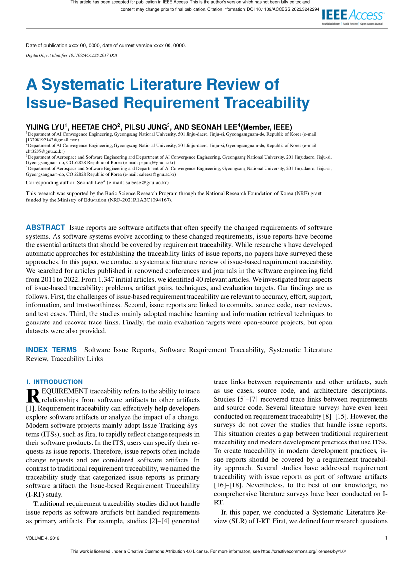 a systematic literature review of issue based requirement traceability