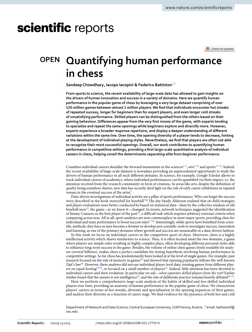 Quantifying human performance in chess