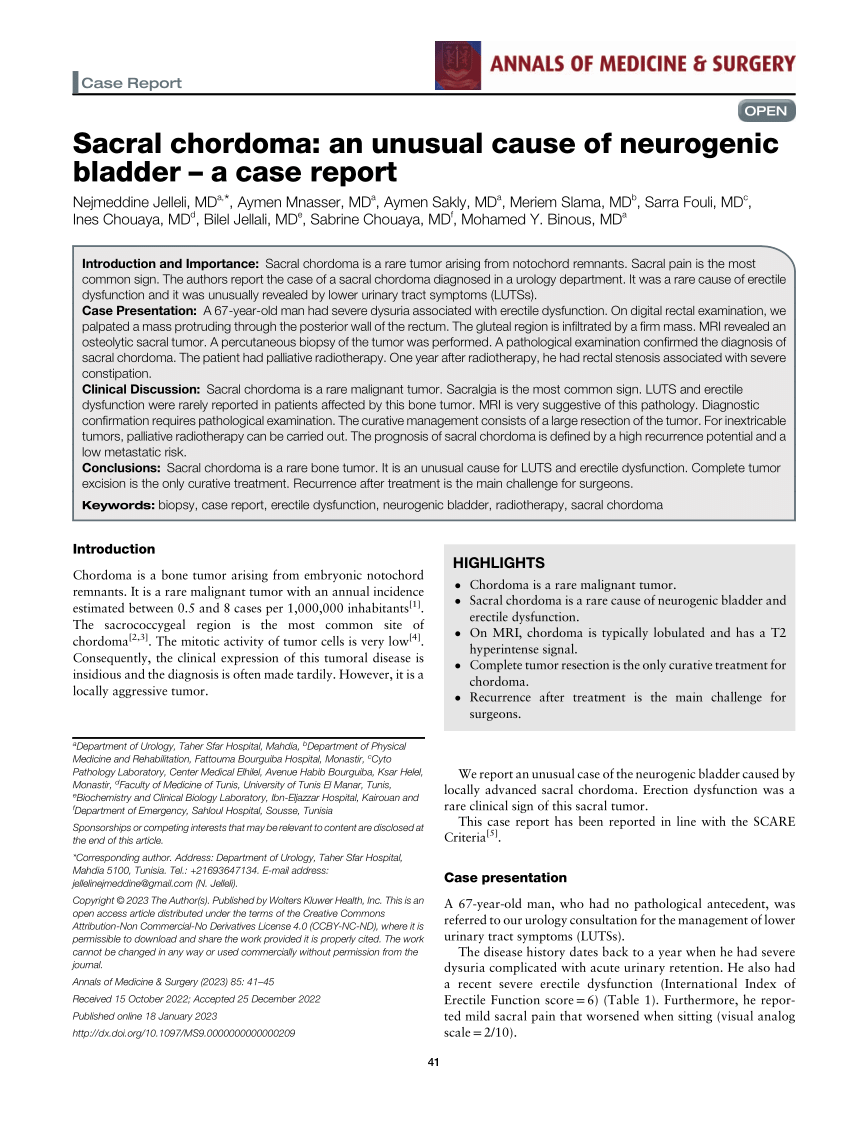 PDF Sacral chordoma an unusual cause of neurogenic bladder a