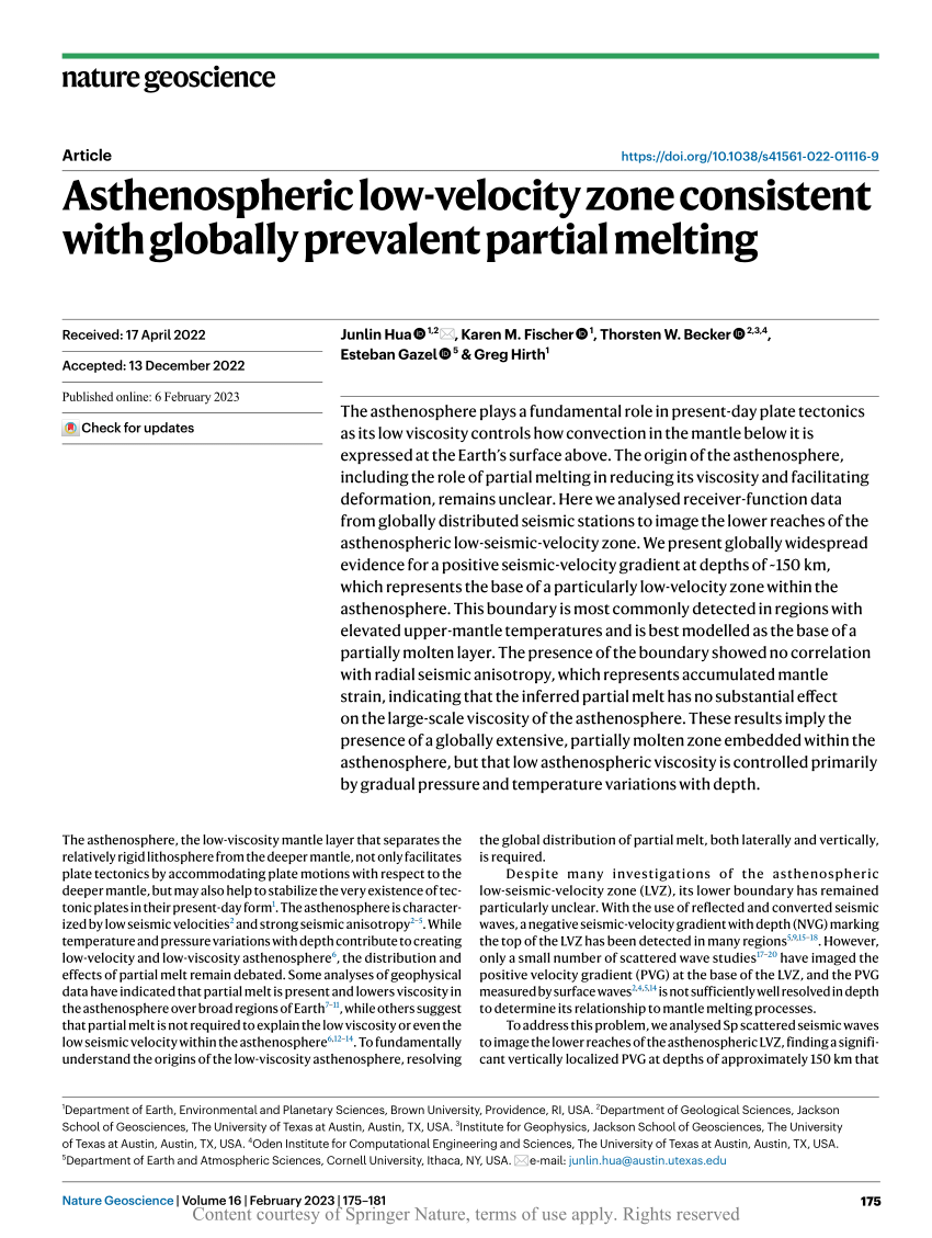 Asthenospheric low-velocity zone consistent with globally