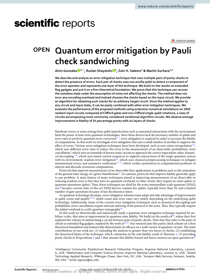 PDF) Quantum error mitigation by Pauli check sandwiching