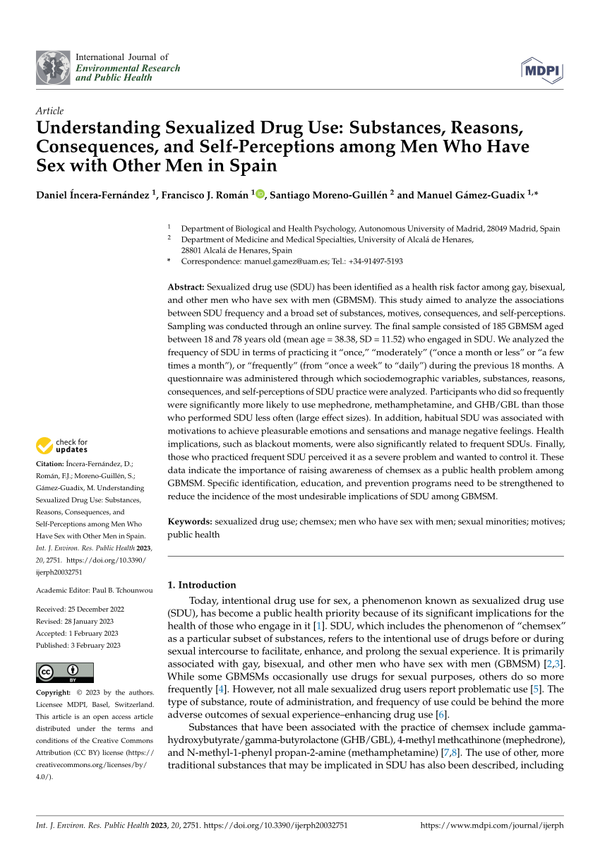 PDF) Understanding Sexualized Drug Use: Substances, Reasons, Consequences,  and Self-Perceptions among Men Who Have Sex with Other Men in Spain