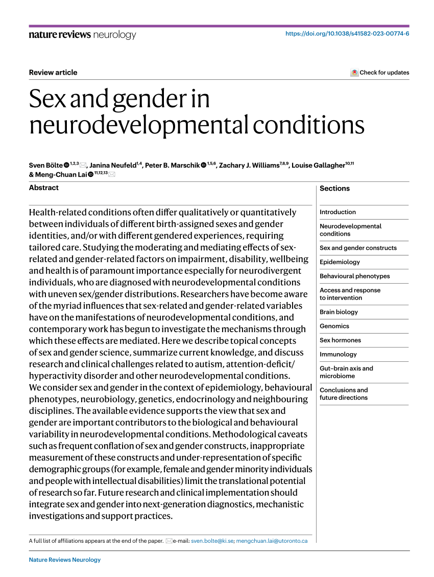 Pdf Sex And Gender In Neurodevelopmental Conditions 5749