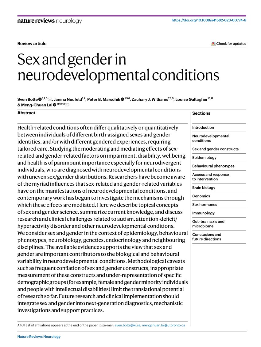 Pdf Sex And Gender In Neurodevelopmental Conditions