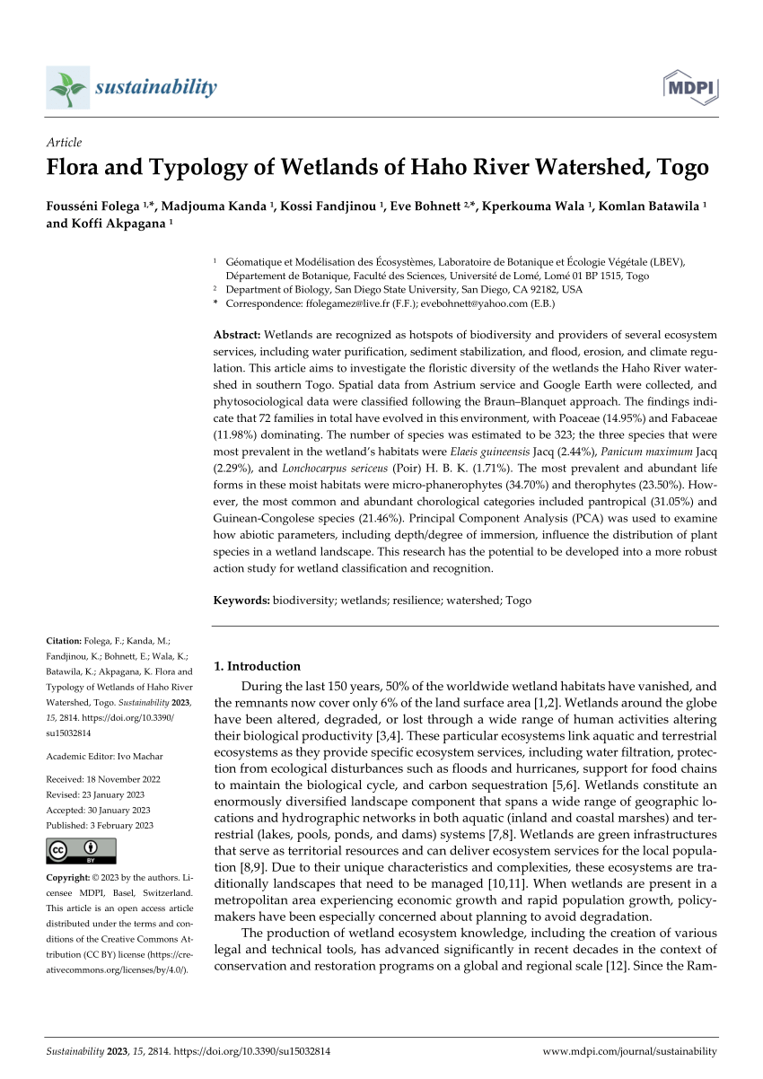 PDF) Flora and Typology of Wetlands of Haho River Watershed, Togo