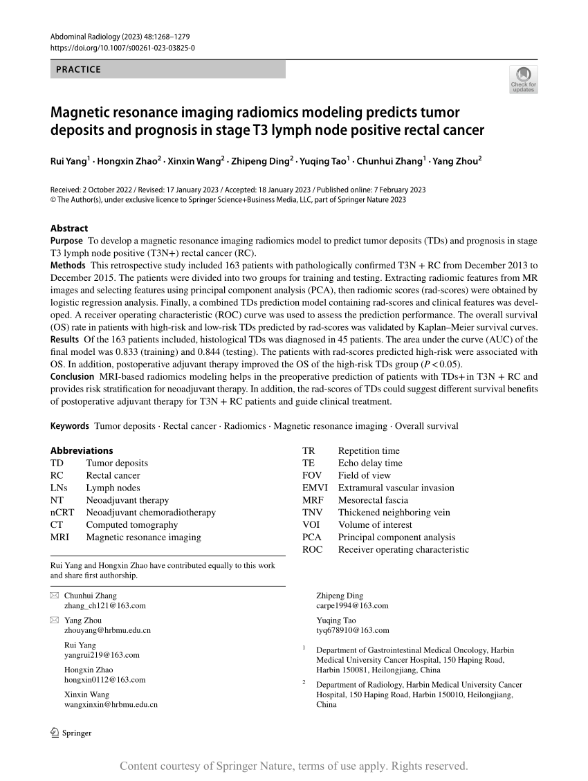 Magnetic Resonance Imaging Radiomics Modeling Predicts Tumor Deposits And Prognosis In Stage T3 1083