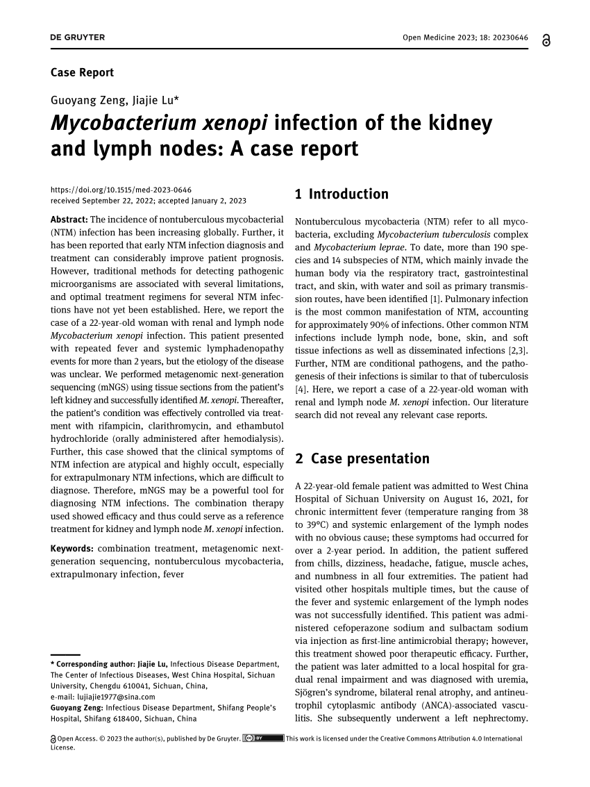 Pdf Mycobacterium Xenopi Infection Of The Kidney And Lymph Nodes A