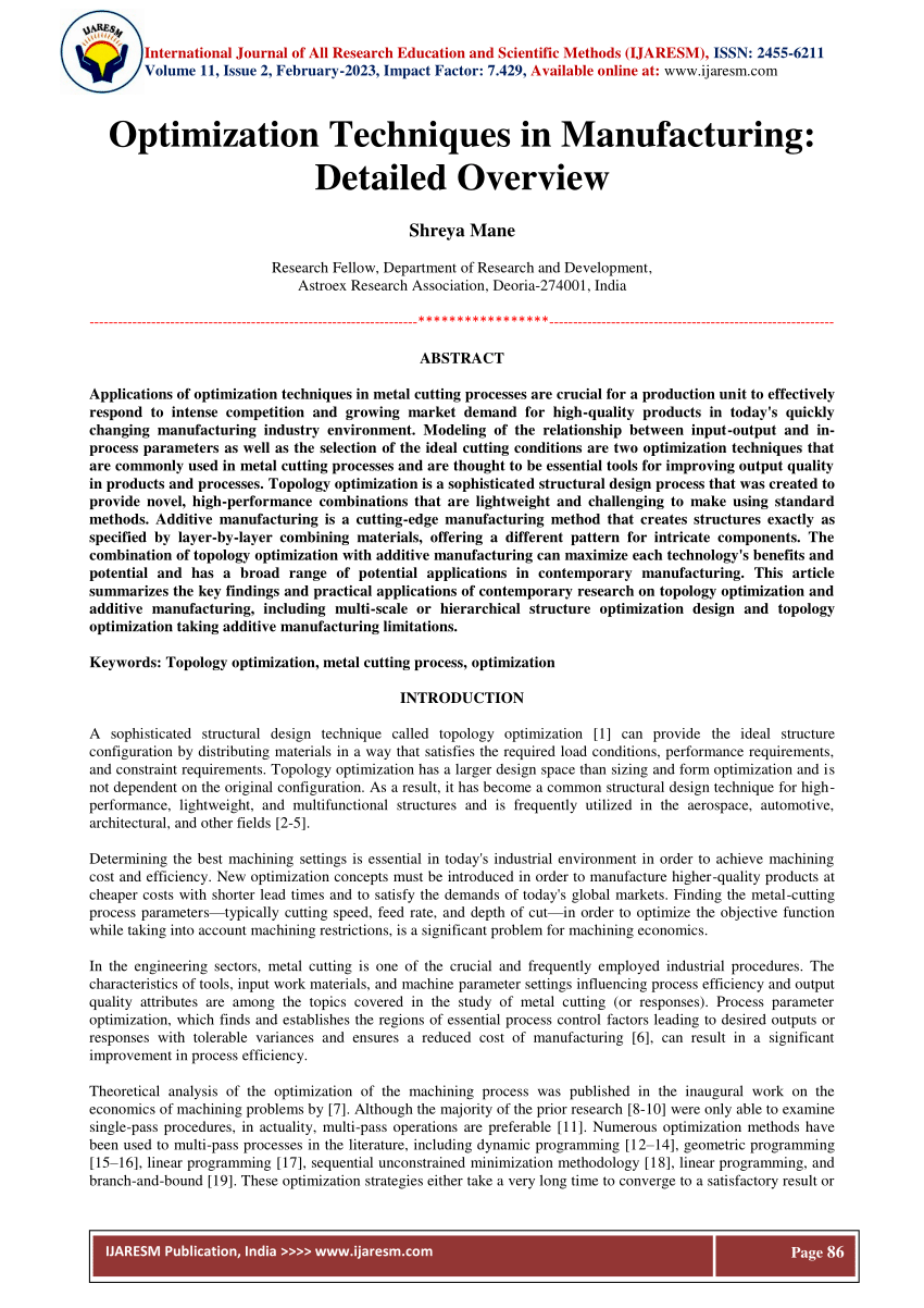 research paper on optimization techniques