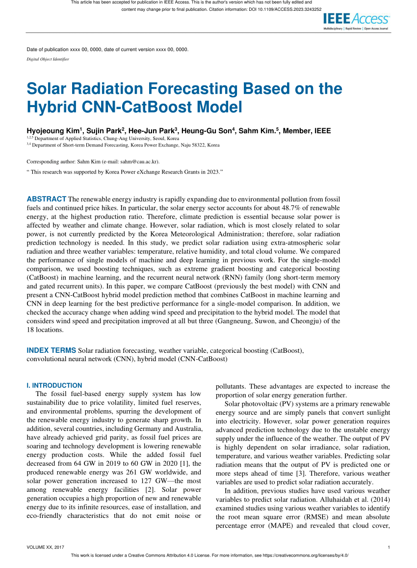 (PDF) Solar Radiation Forecasting Based on the Hybrid CNNCatBoost Model