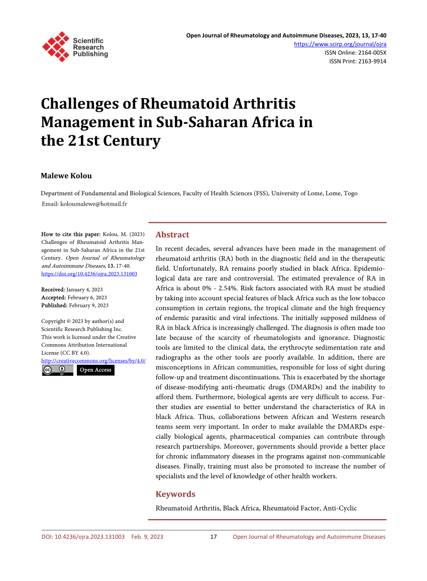 Research paper on challenges faced by rheumatoid arthritis on