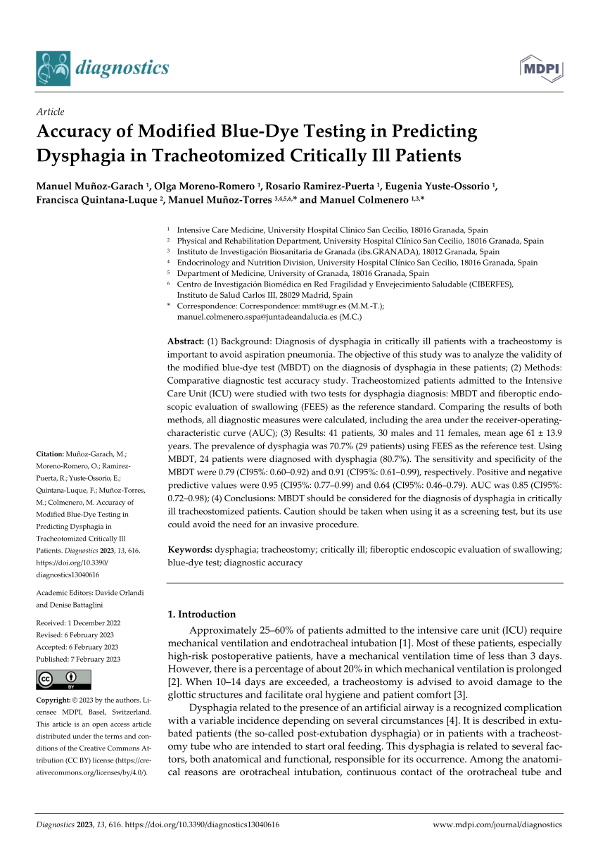 (PDF) Accuracy of Modified BlueDye Testing in Predicting Dysphagia in