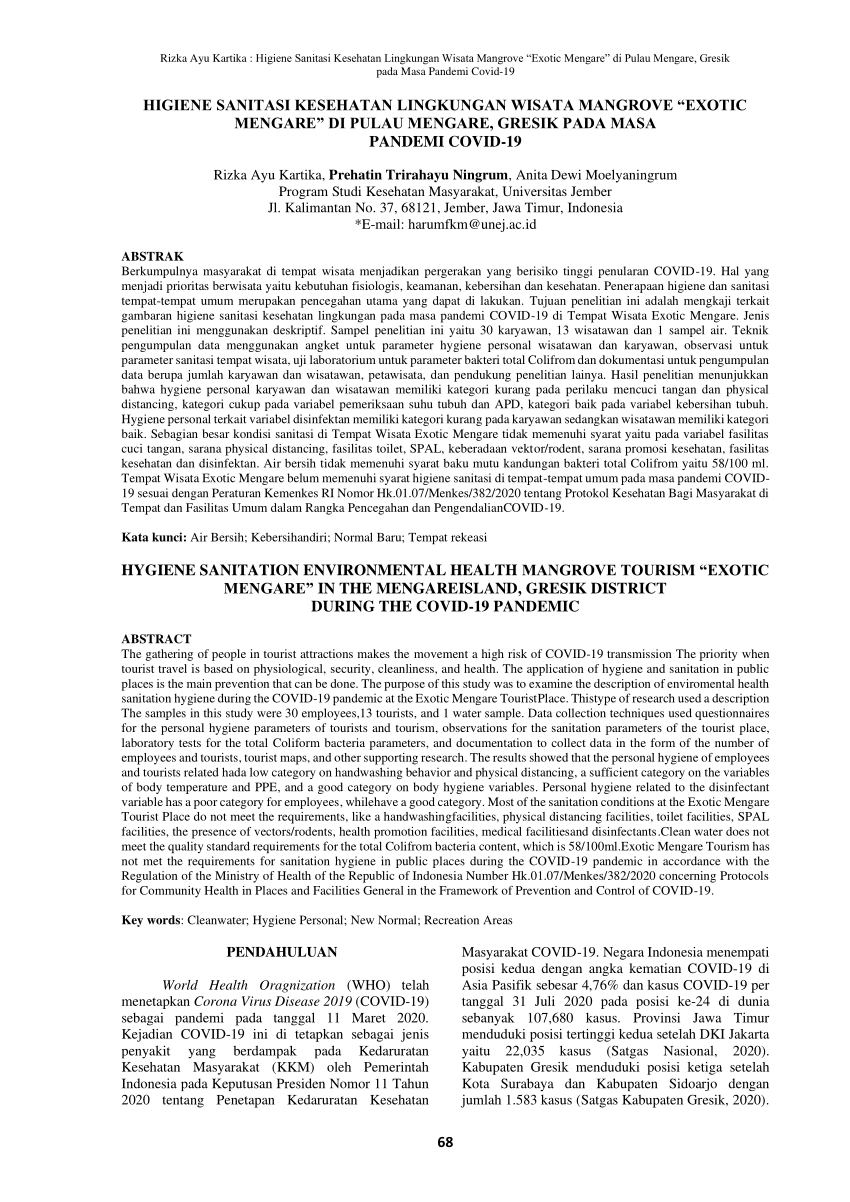 Pdf Higiene Sanitasi Kesehatan Lingkungan Wisata Mangrove “exotic Mengare” Di Pulau Mengare 2762