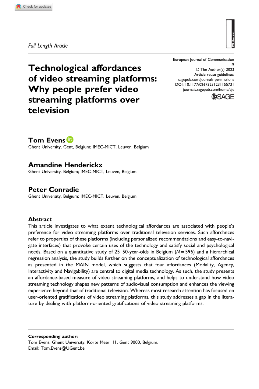 PDF) Technological affordances of video streaming platforms Why people prefer video streaming platforms over television