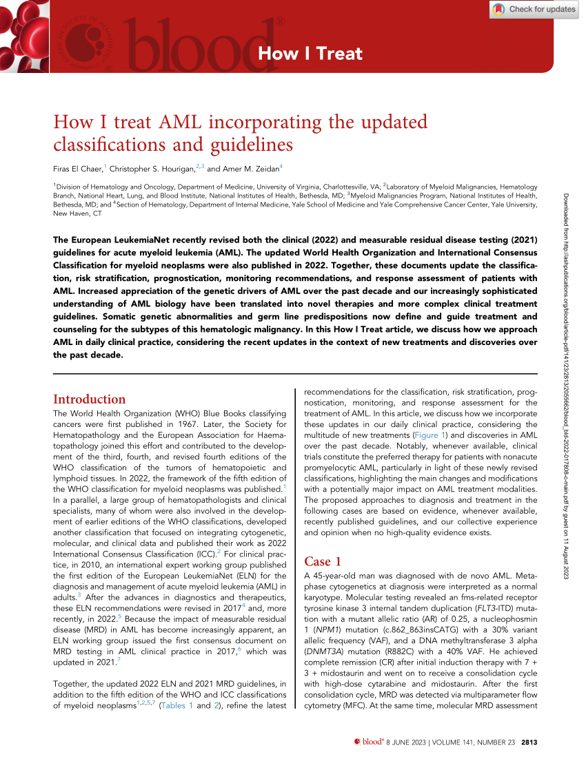 (PDF) How I Treat AML in 2023 Incorporating the Updated Classifications