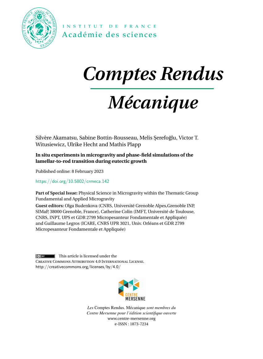 Comptes Rendus Mécanique, Basic and applied researches in microgravity – A  tribute to Bernard Zappoli's contribution