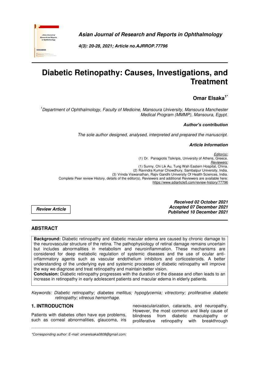 (PDF) Diabetic Retinopathy: Causes, Investigations, and Treatment