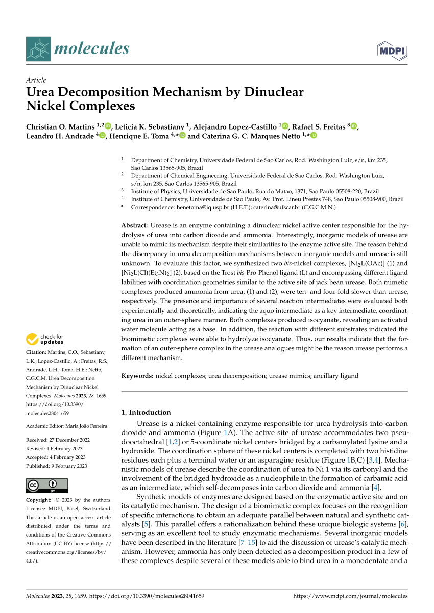 PDF Urea Decomposition Mechanism by Dinuclear Nickel Complexes