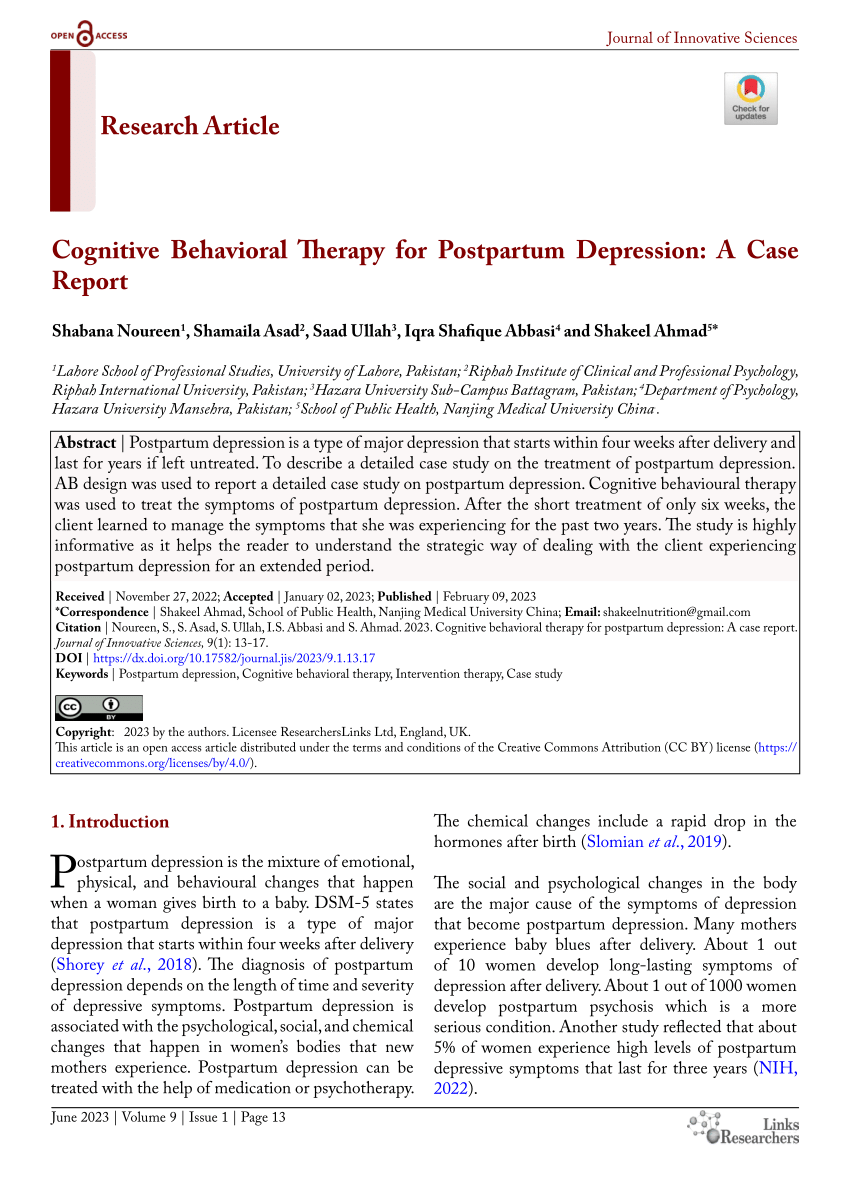 PDF) Cognitive Behavioral Therapy for Postpartum Depression: A
