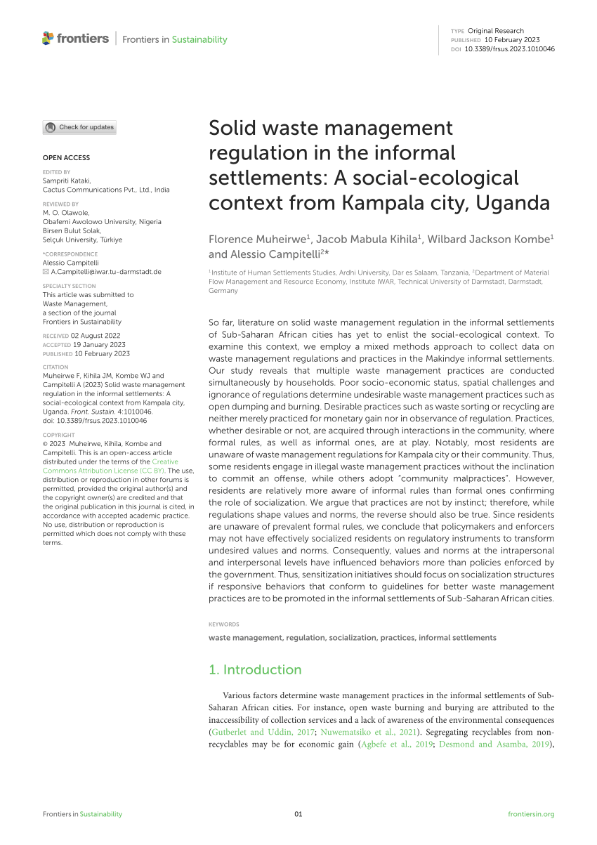 literature review on solid waste management in uganda