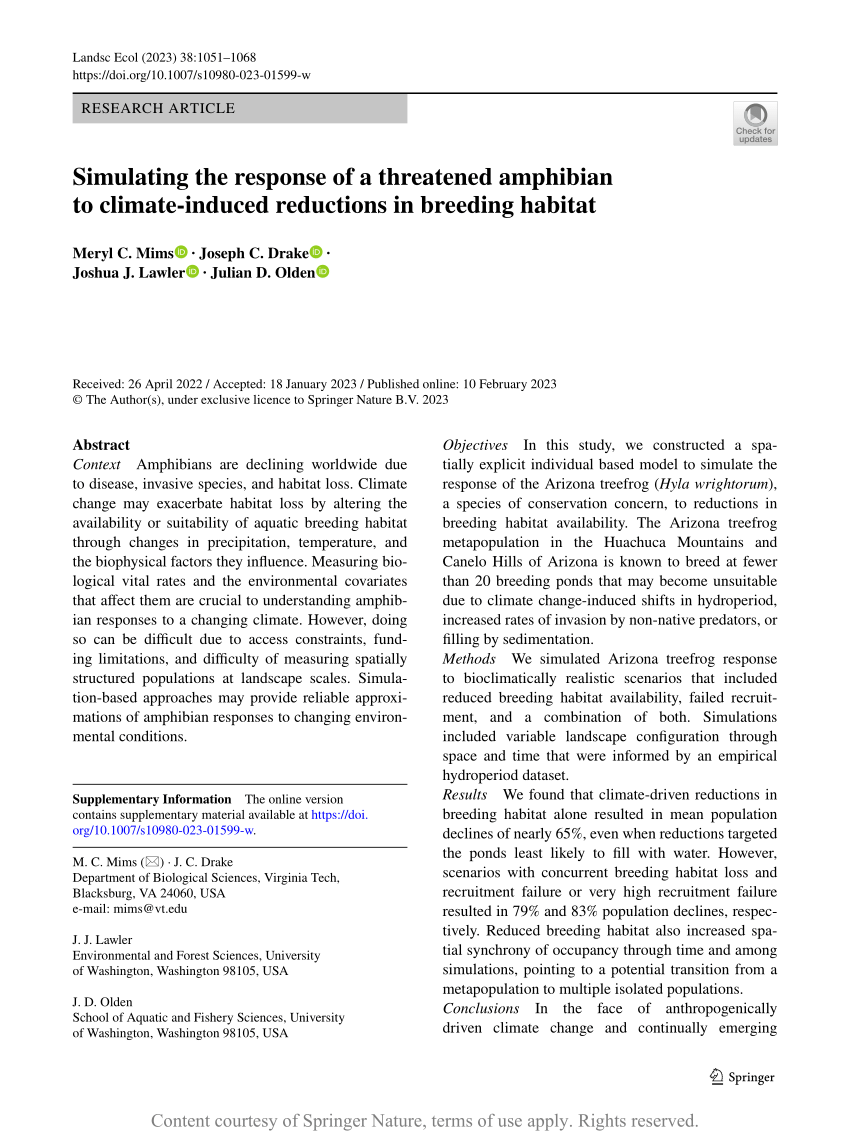 Simulating the response of a threatened amphibian to climate-induced